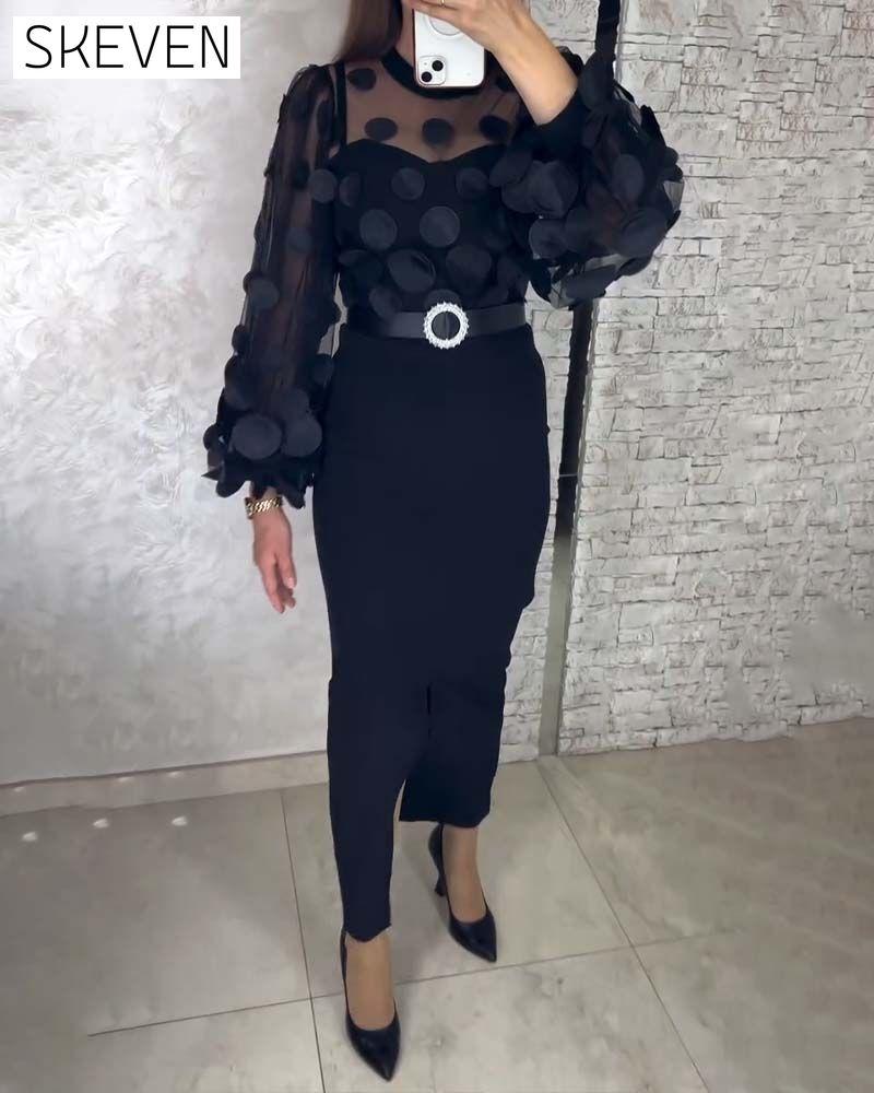 Robe cintrée à manches lanternes style français