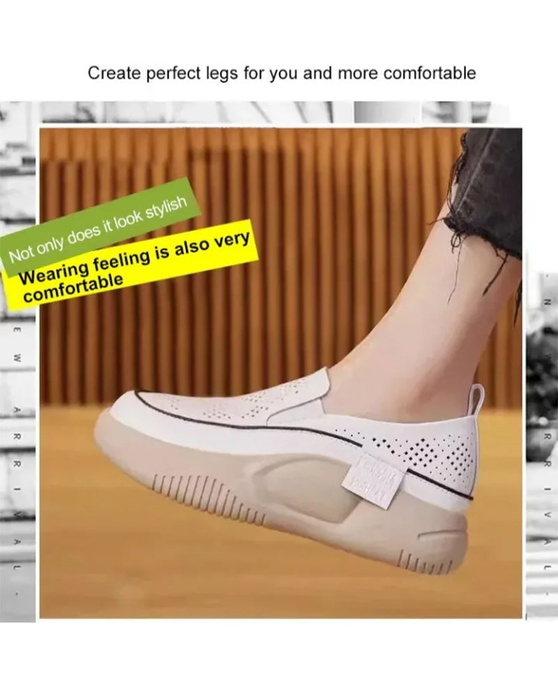 Thick-Soled Women'S Hollowout Loafers Round Toe Cap Shoes