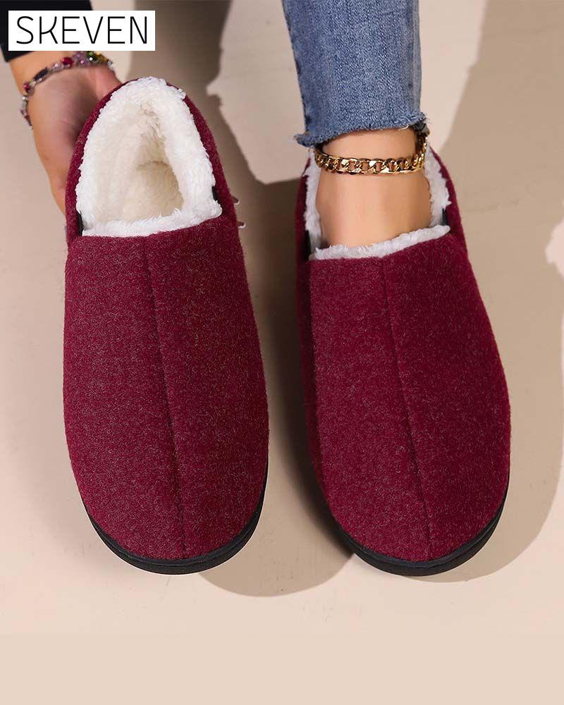 Plush solid color all-inclusive flat shoes