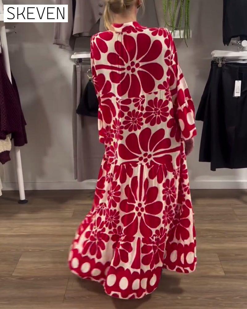 V-Neck Loose Plus Size Floral Print Dress
