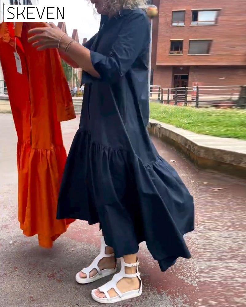 robe décontractée unie à manches longues