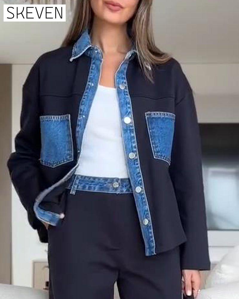 Color-Blocking Lapel Shirt