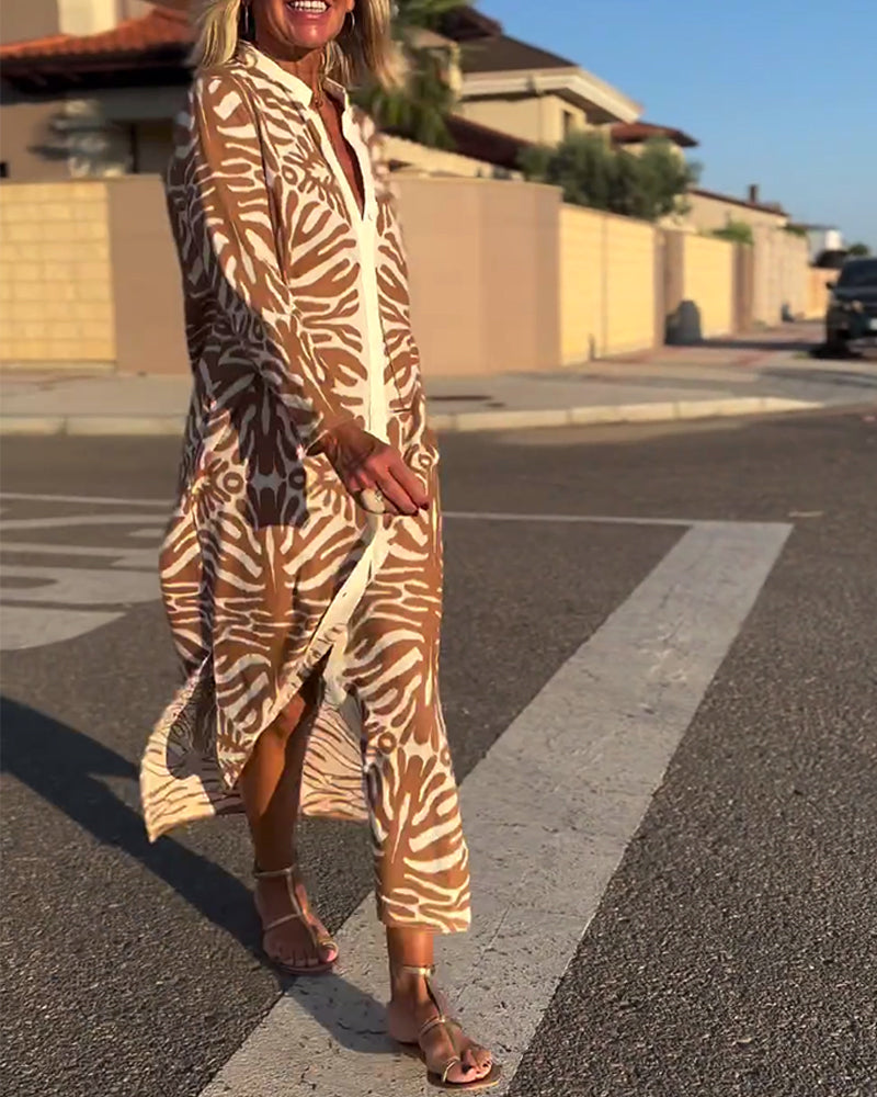 Long sleeve button print dress