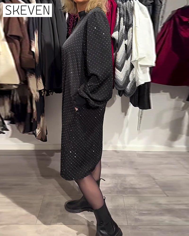 Kleid mit Laternenärmeln und Diamantmuster