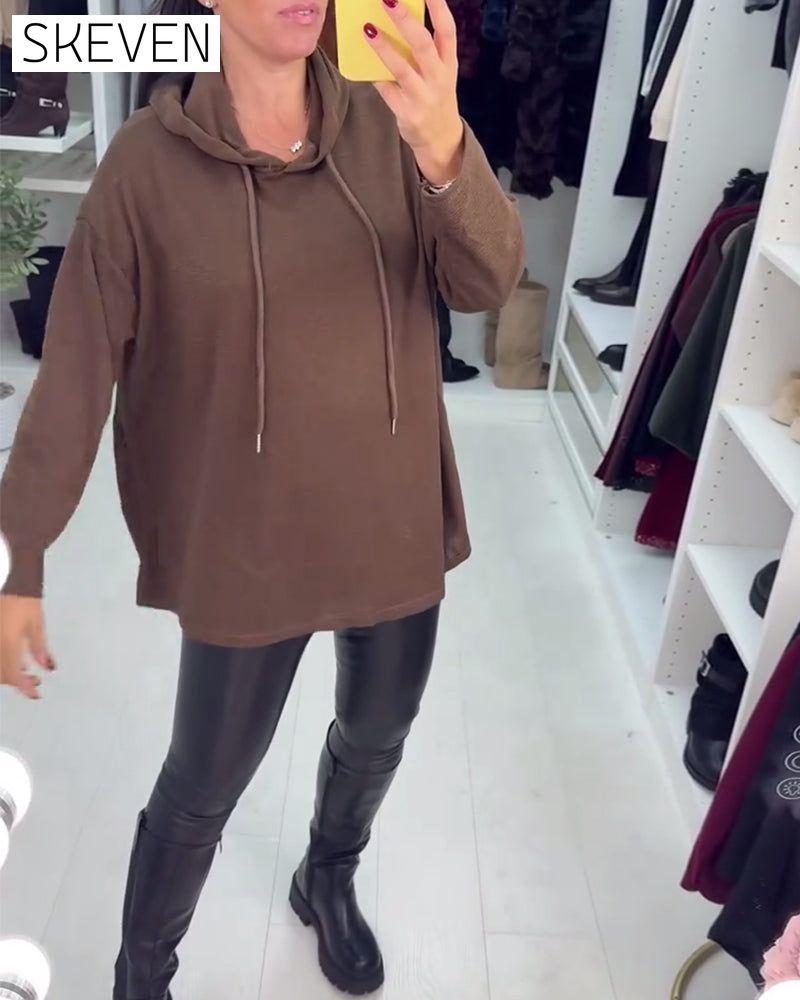 Sweat à capuche à manches longues, coupe asymétrique et ample, couleur unie
