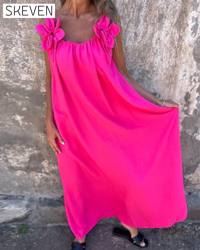 Ärmelloses, einfarbiges, modisches langes Kleid