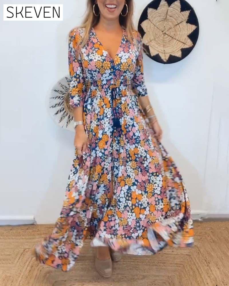 Deep V-neck floral dress