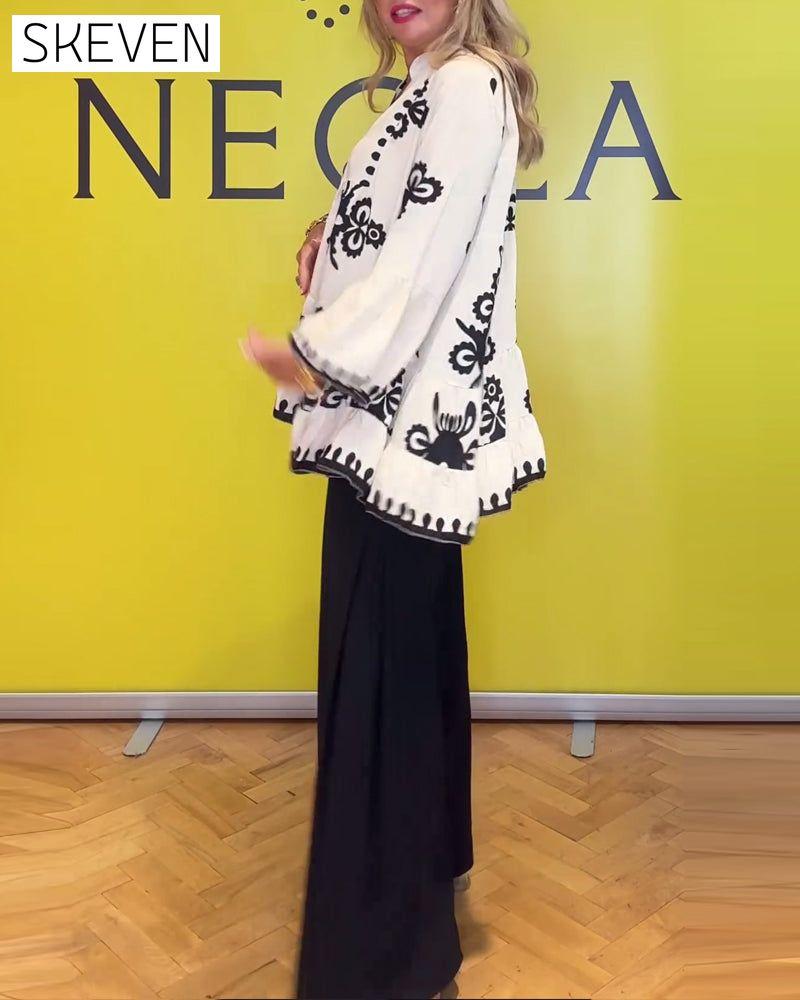 Printed V-neck buttoned elegant blouse blouses & shirts spring summer