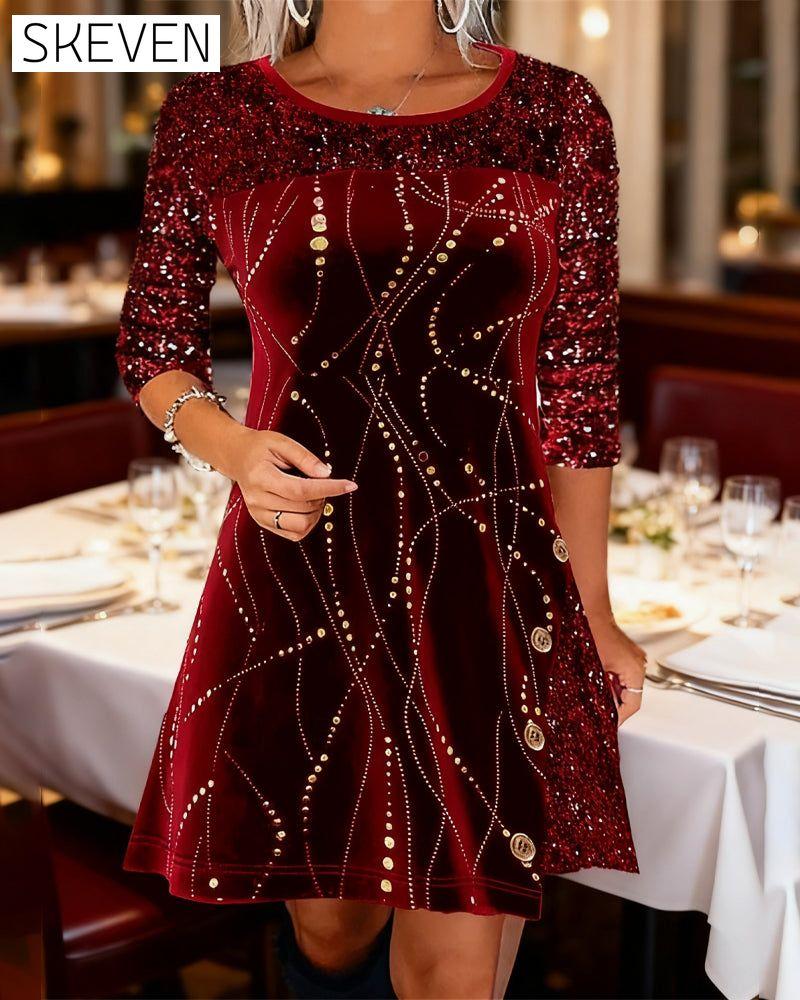 Sequined Velvet Paneled Dress