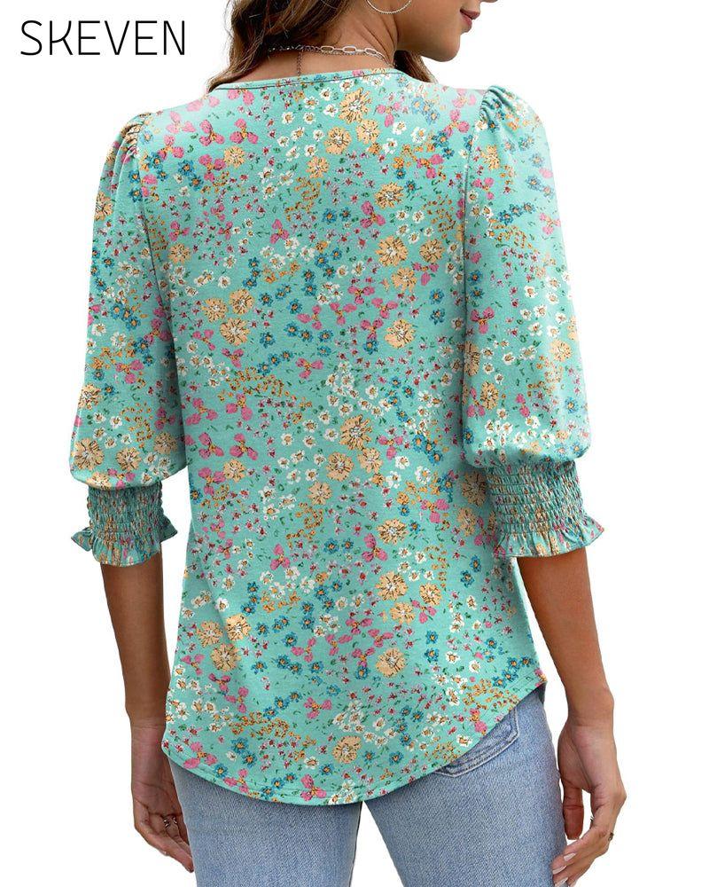 Puff Sleeve Printed Blouse
