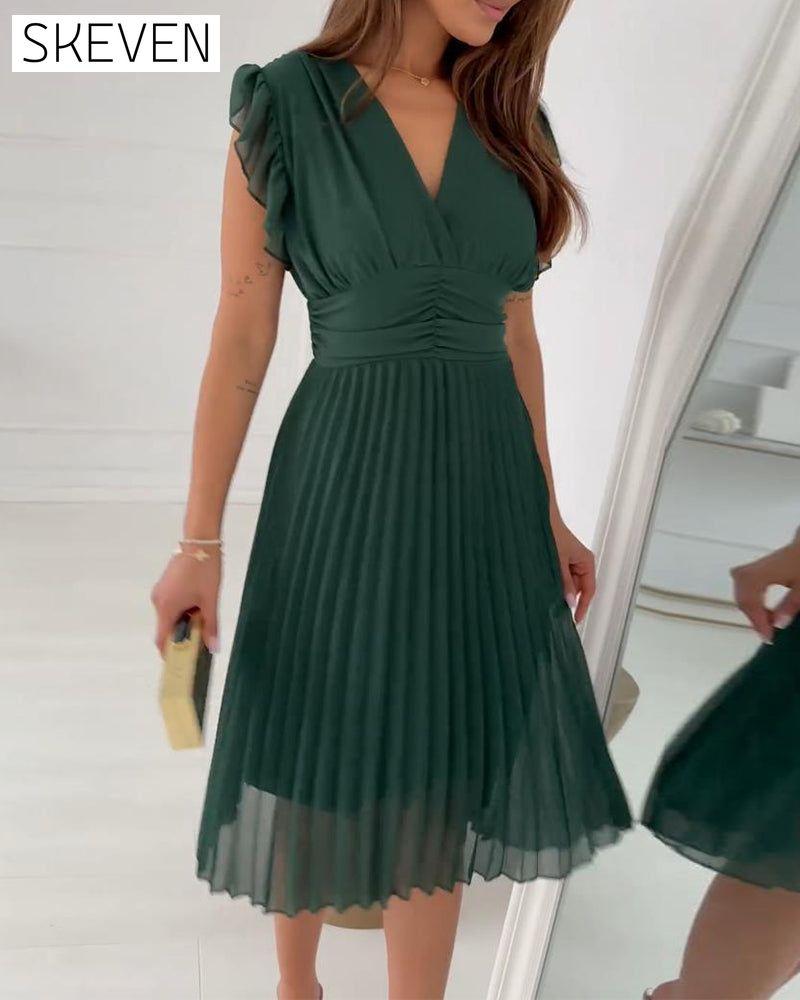 Women's Elegant Ruffle Sleeve Pleated dress