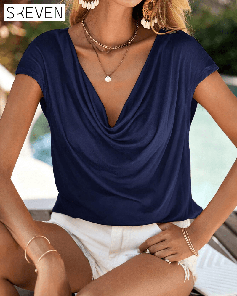 Classic Draped Collar Batwing Sleeve Top