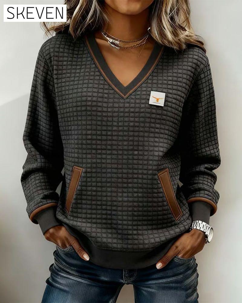Casual Long-Sleeved V-Neck Sweatshirt