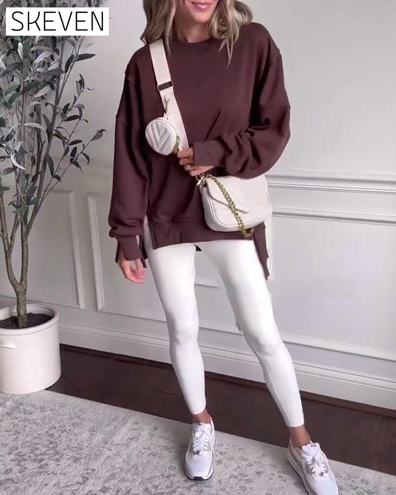 Solid color long sleeve pullover sweatshirt 2024 f/w sweatshirts