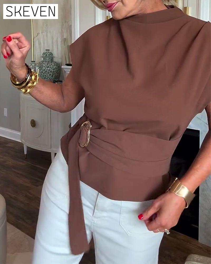 Temperament Waist Solid Color Blouse