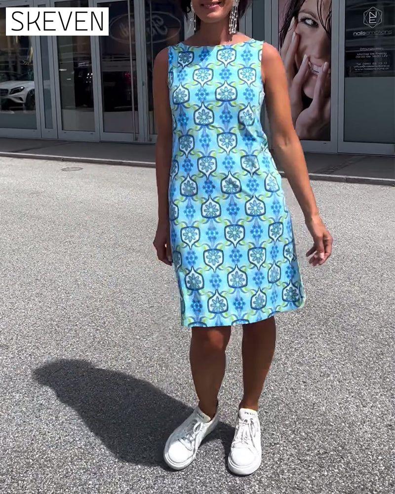 Ärmelloses, bedrucktes, figurbetontes Kleid