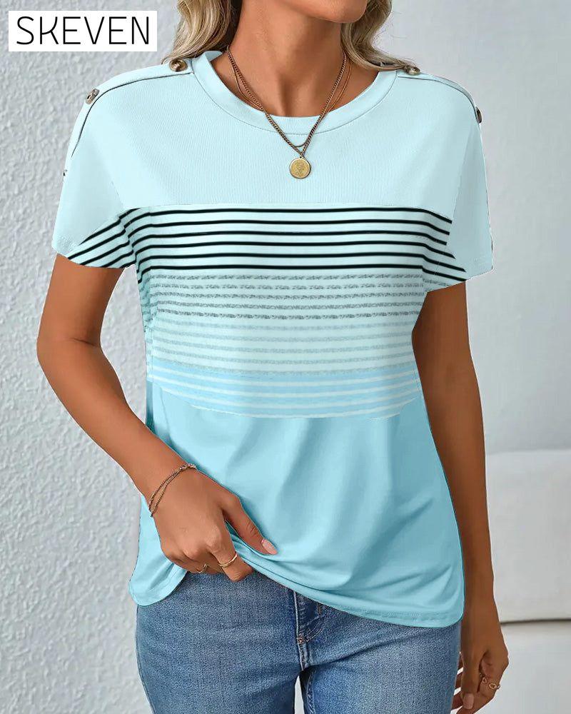 Short-Sleeved Striped Print T-Shirt