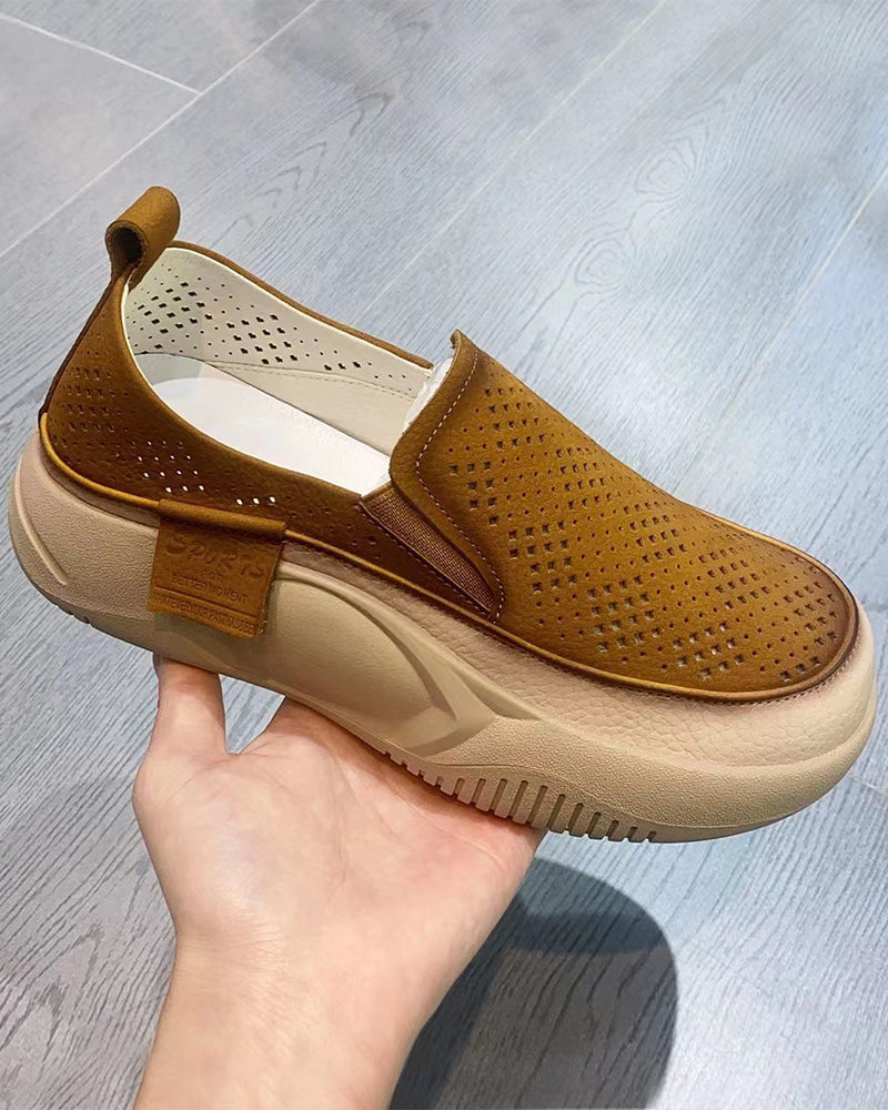 Thick-Soled Women'S Hollowout Loafers Round Toe Cap Shoes