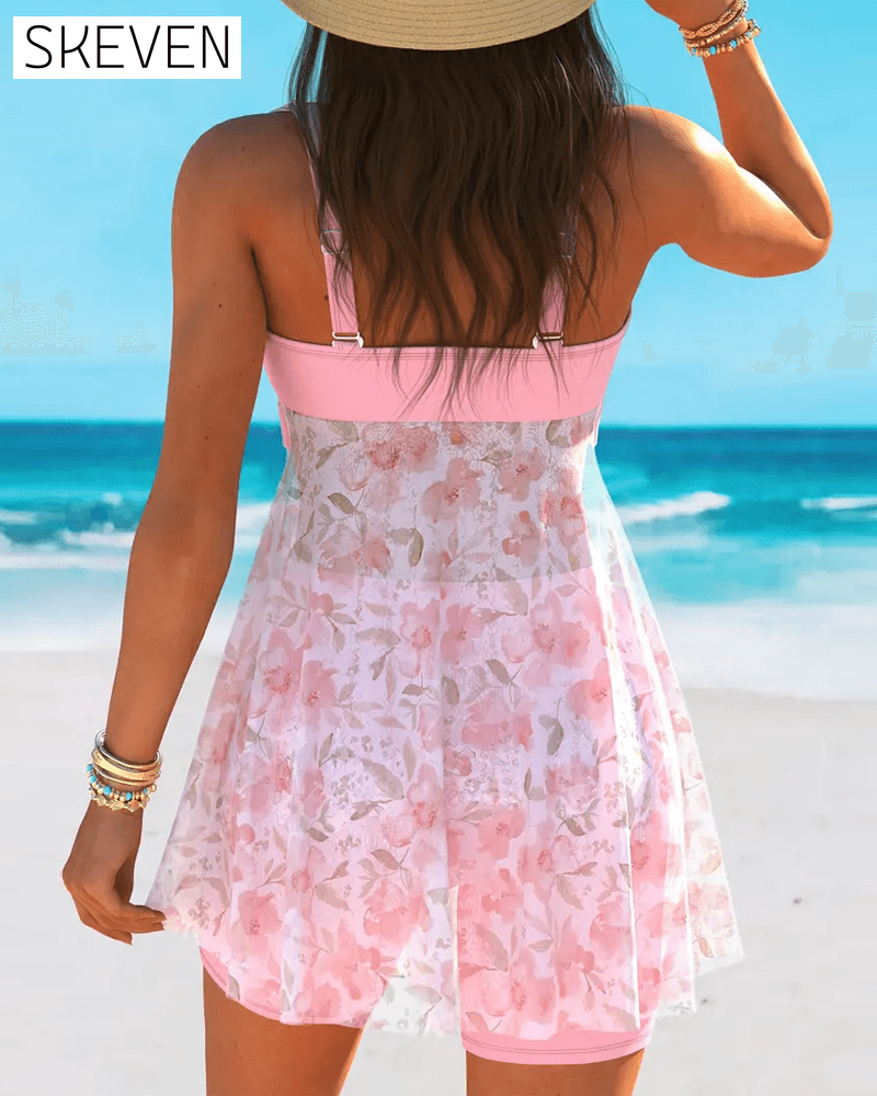 Two-Piece Sweet Floral Print Swimdress