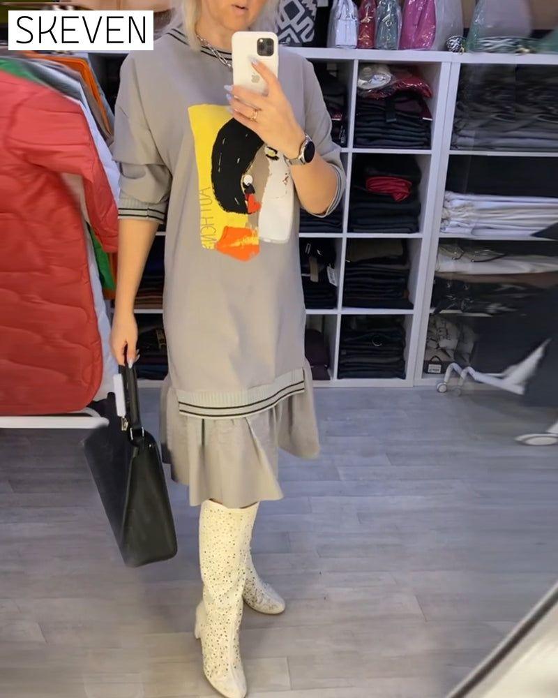 Portrait-Shiftkleid mit langen Ärmeln