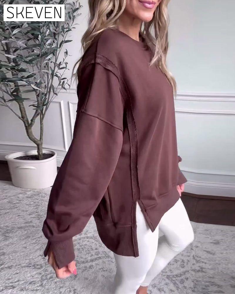 Solid color long sleeve pullover sweatshirt 2024 f/w sweatshirts
