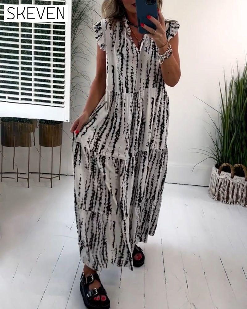Robe imprimée à manches papillon et col en V