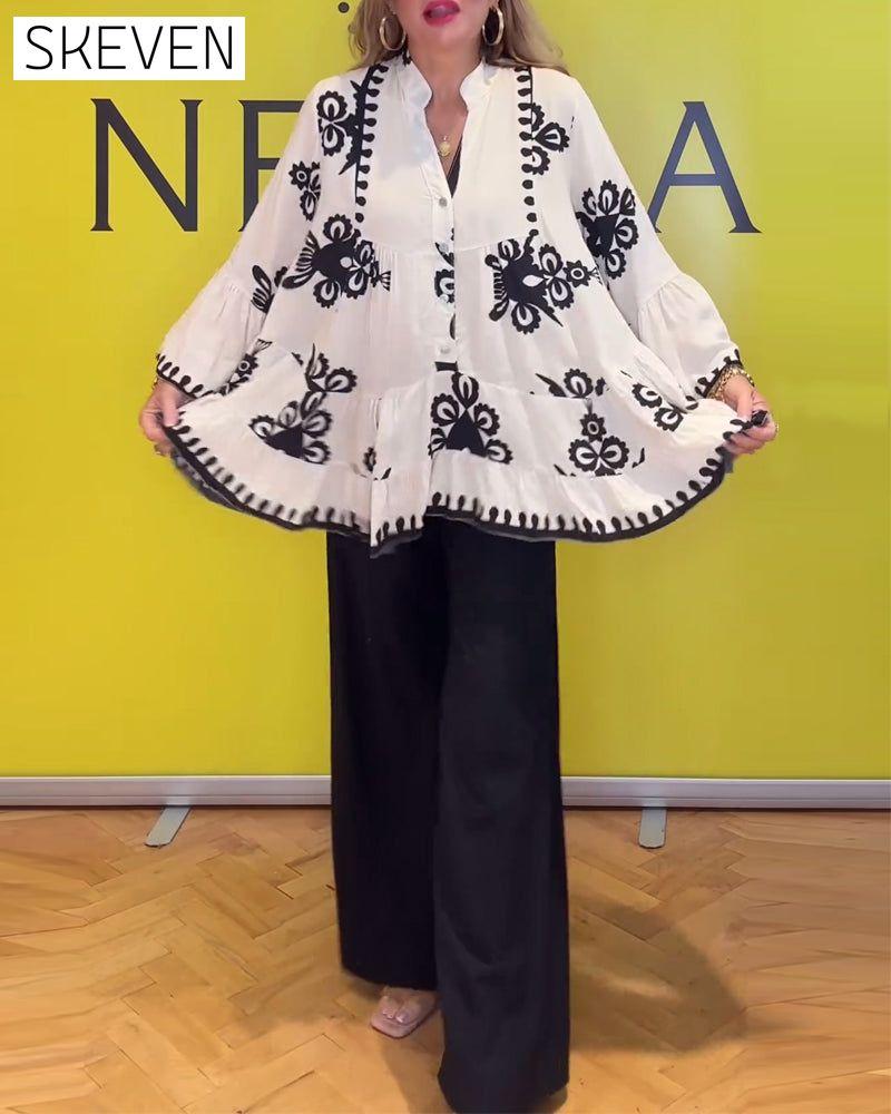 Printed V-neck buttoned elegant blouse blouses & shirts spring summer