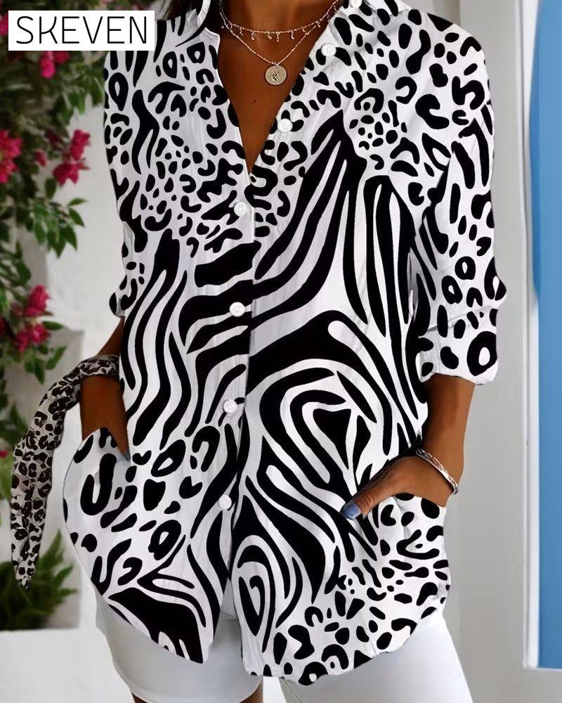 Lapel Zebra Leopard Print Shirt