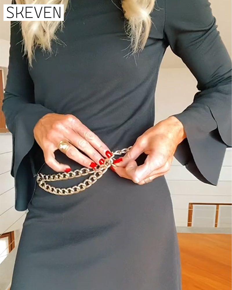 Fashion Solid Color Flare Sleeve Dress