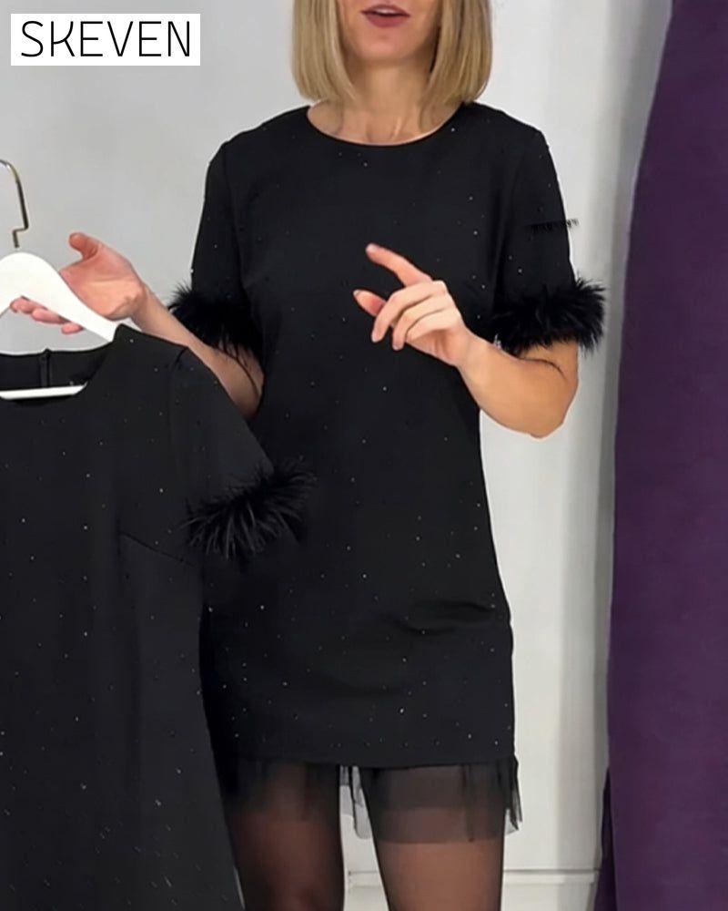 Straußenfeder-Netzkleid mit Strasssteinen