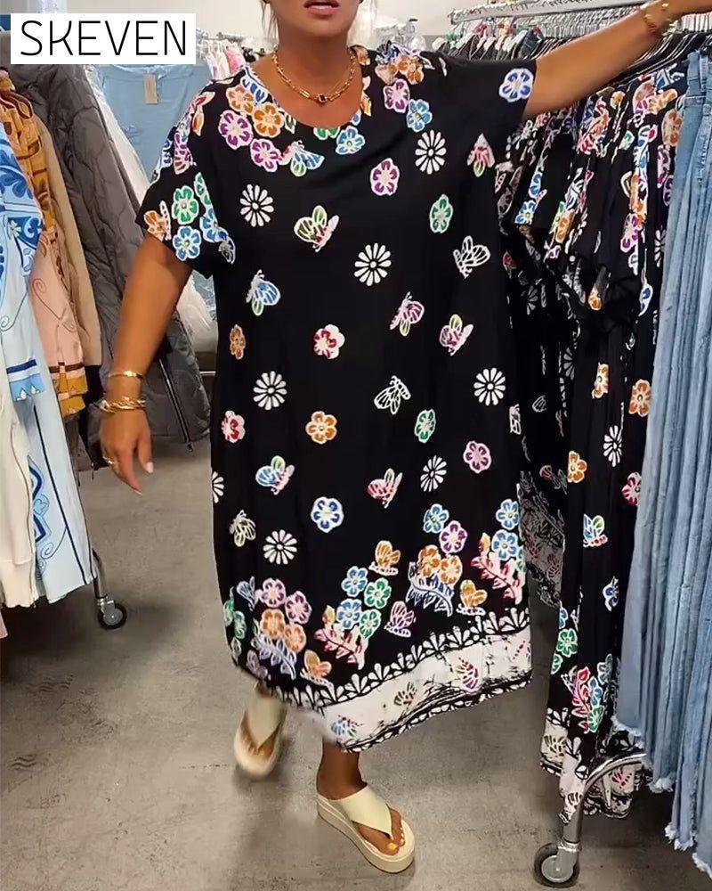 Oversized bedrucktes, lockeres Kleid
