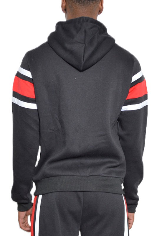 VacationGrabs Black and Red Striped Hoodie with Drawstring