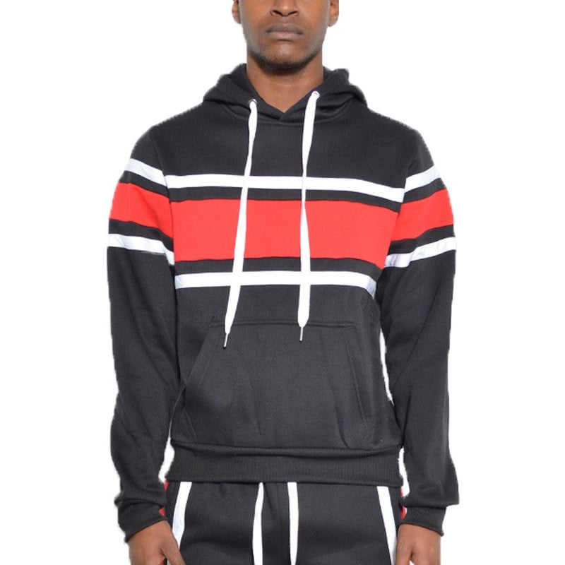 VacationGrabs Black and Red Striped Hoodie with Drawstring