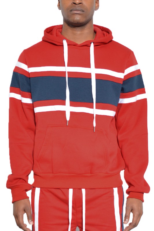 VacationGrabs Black and Red Striped Hoodie with Drawstring