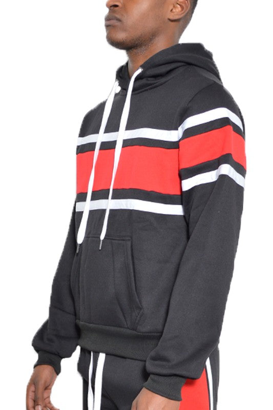 VacationGrabs Black and Red Striped Hoodie with Drawstring