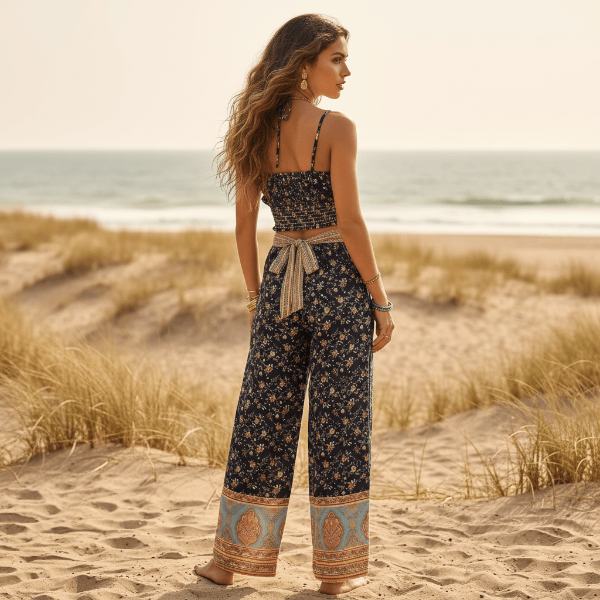 Boho Midnight Floral Wide Leg Pants Set