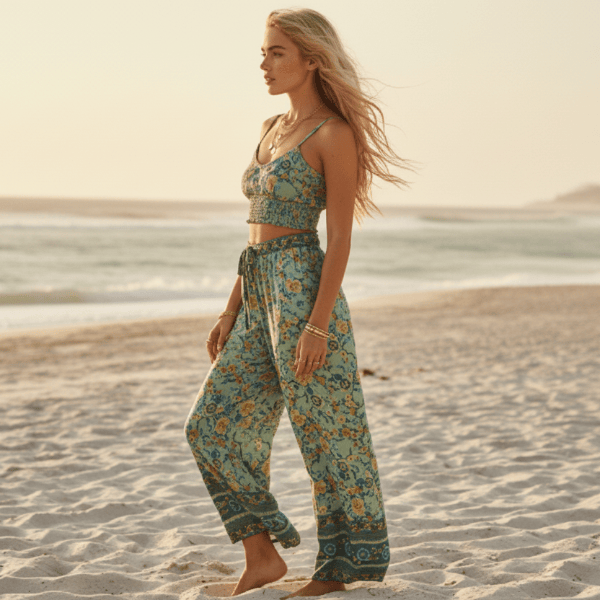 Seafoam Floral Boho Matching Pants Set
