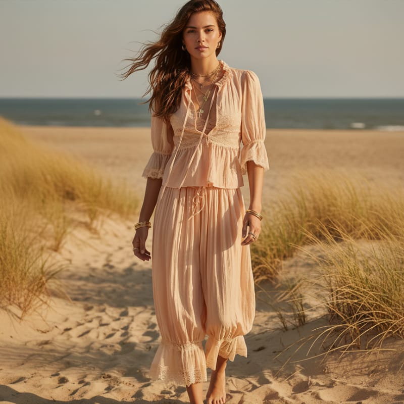 Boho Lace Trim 2-Piece Pants Set