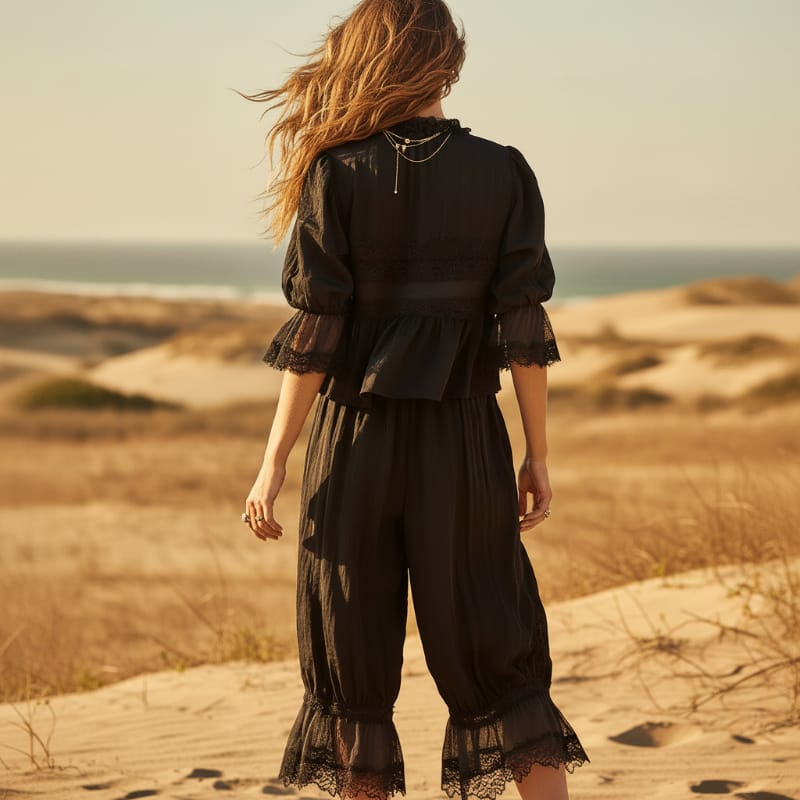 Boho Lace Trim 2-Piece Pants Set