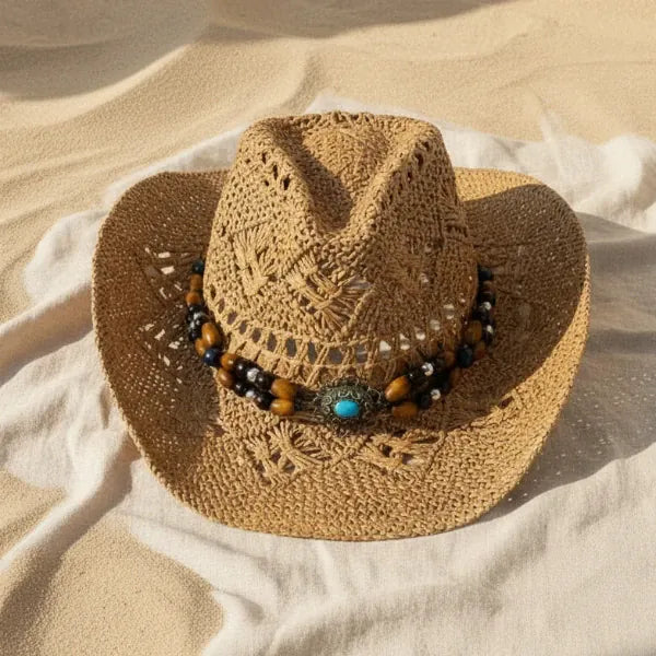 Beaded Straw Cowgirl Hat