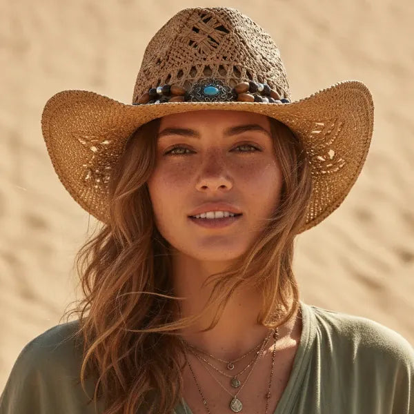 Beaded Straw Cowgirl Hat