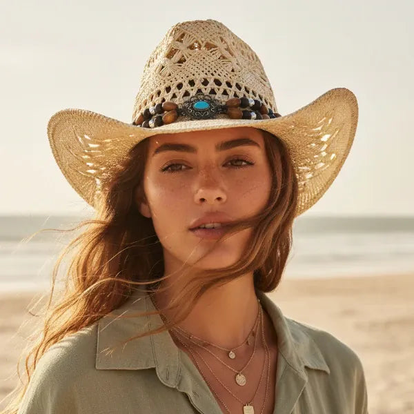Beaded Straw Cowgirl Hat