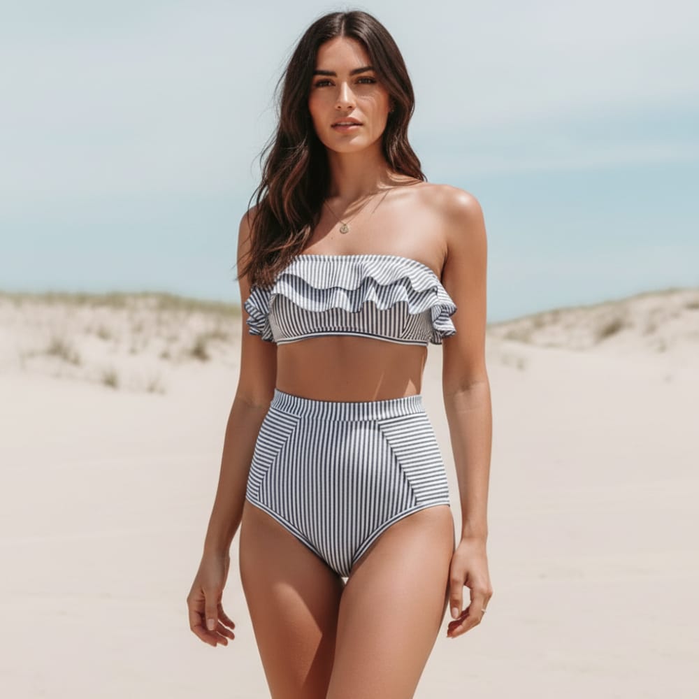 Boho Striped Bandeau Bikini Set