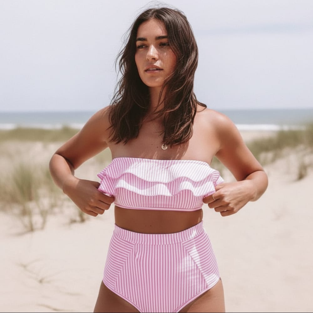 Boho Striped Bandeau Bikini Set
