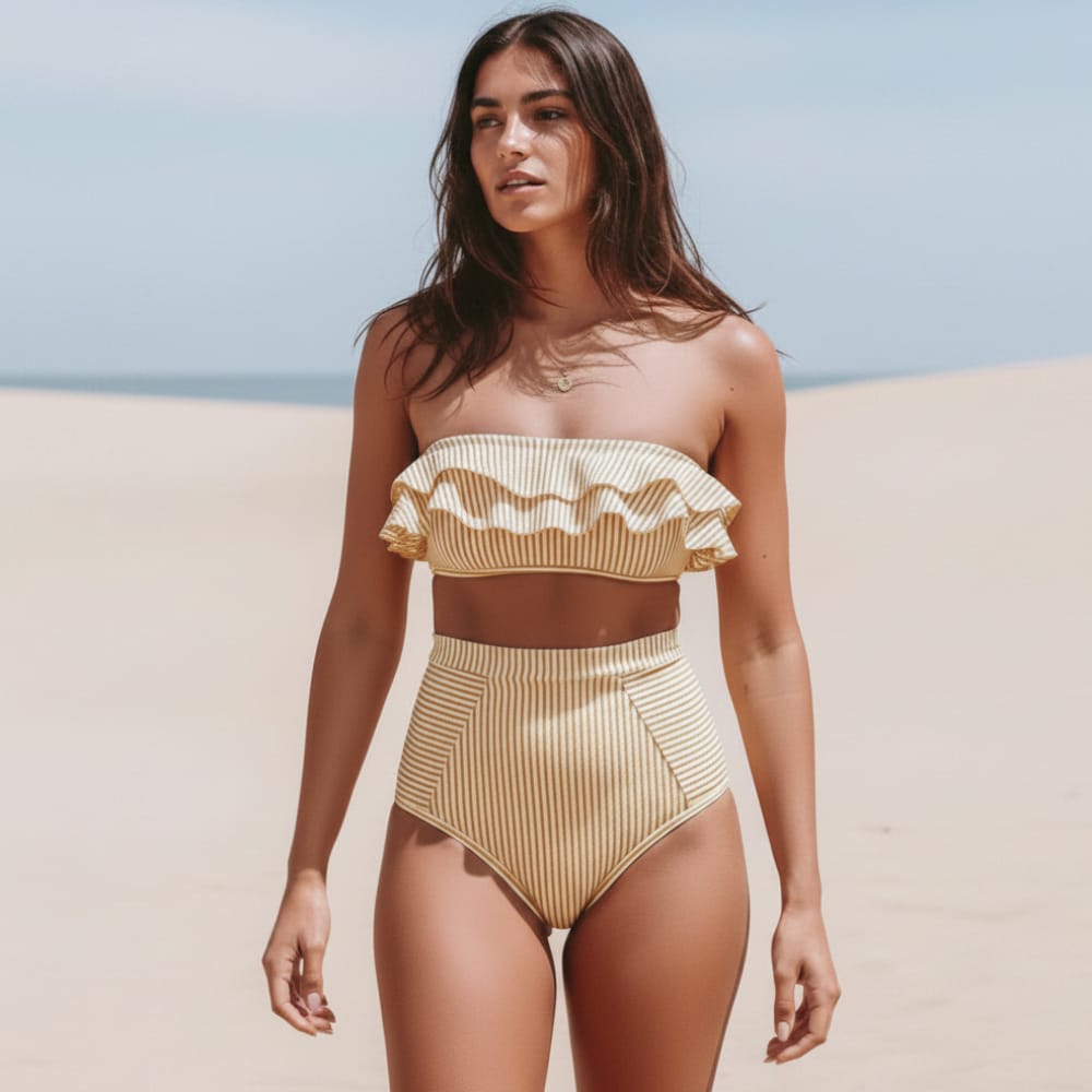 Boho Striped Bandeau Bikini Set