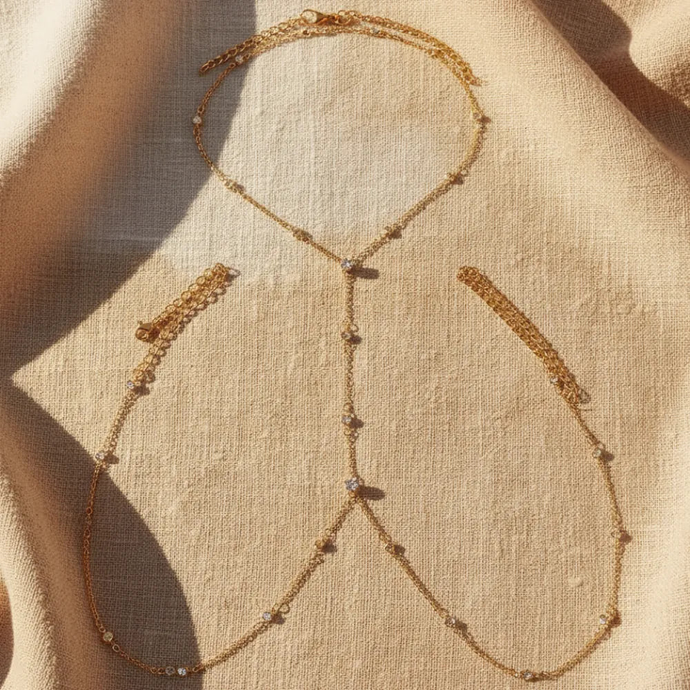 Rhinestone Cross Bra Chain