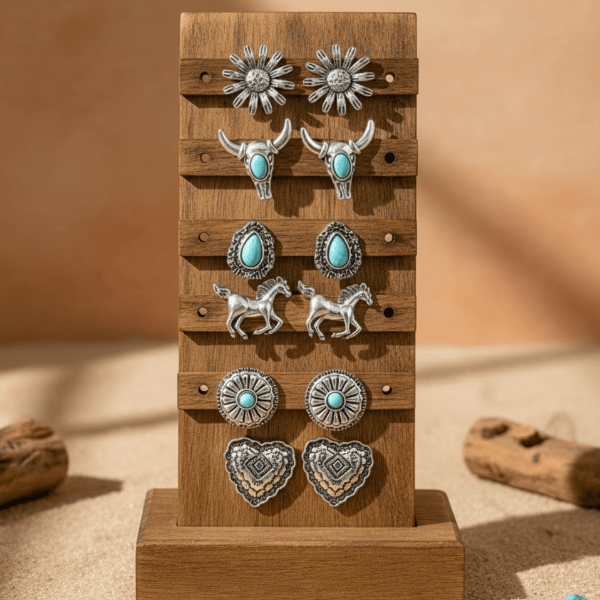 Boho Western Turquoise Stud Earring Set