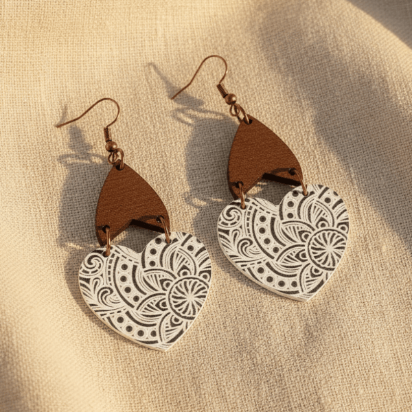 Boho Wooden Heart Earrings