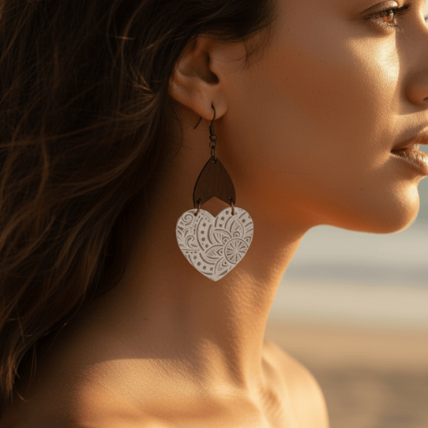 Boho Wooden Heart Earrings