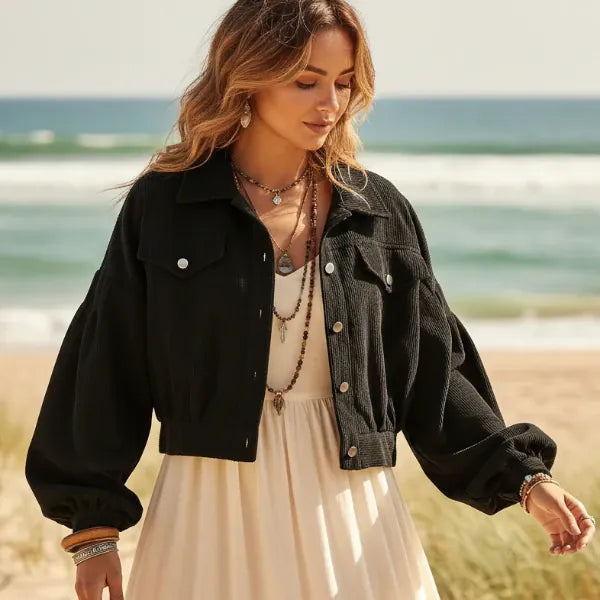 Boho Cropped Corduroy Jacket